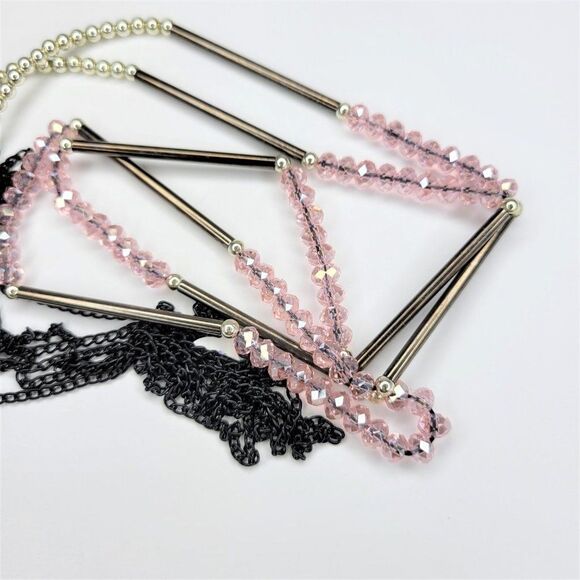 Multistrand Pink Bead Necklace, Pale Pink Long Necklace - Picture 8 of 12